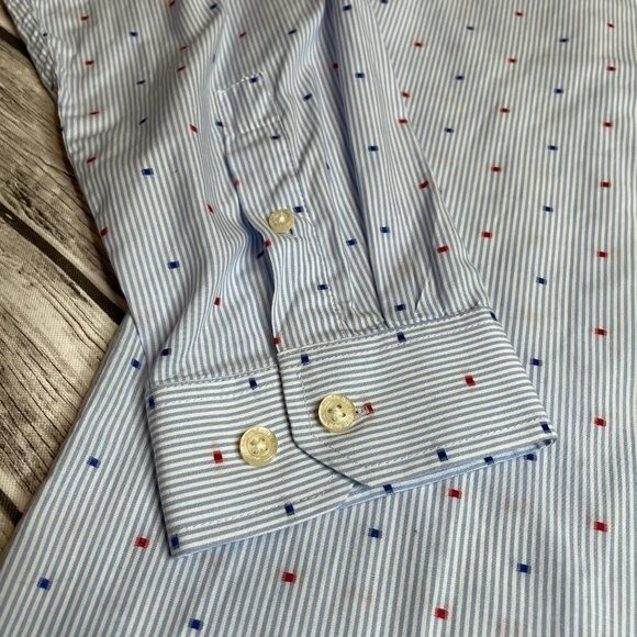 J.A.C.H.S. Manufacturing Co. Button Down Shirt Size 16.5 34-35 Red White & Blue - Picture 8 of 14